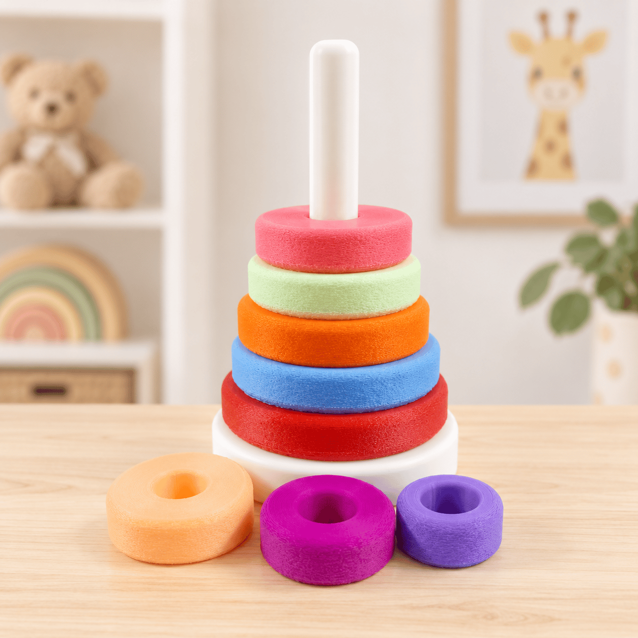 Renkli Halkalar Boy Sıralama ve Dizme Kulesi – 3D PLA