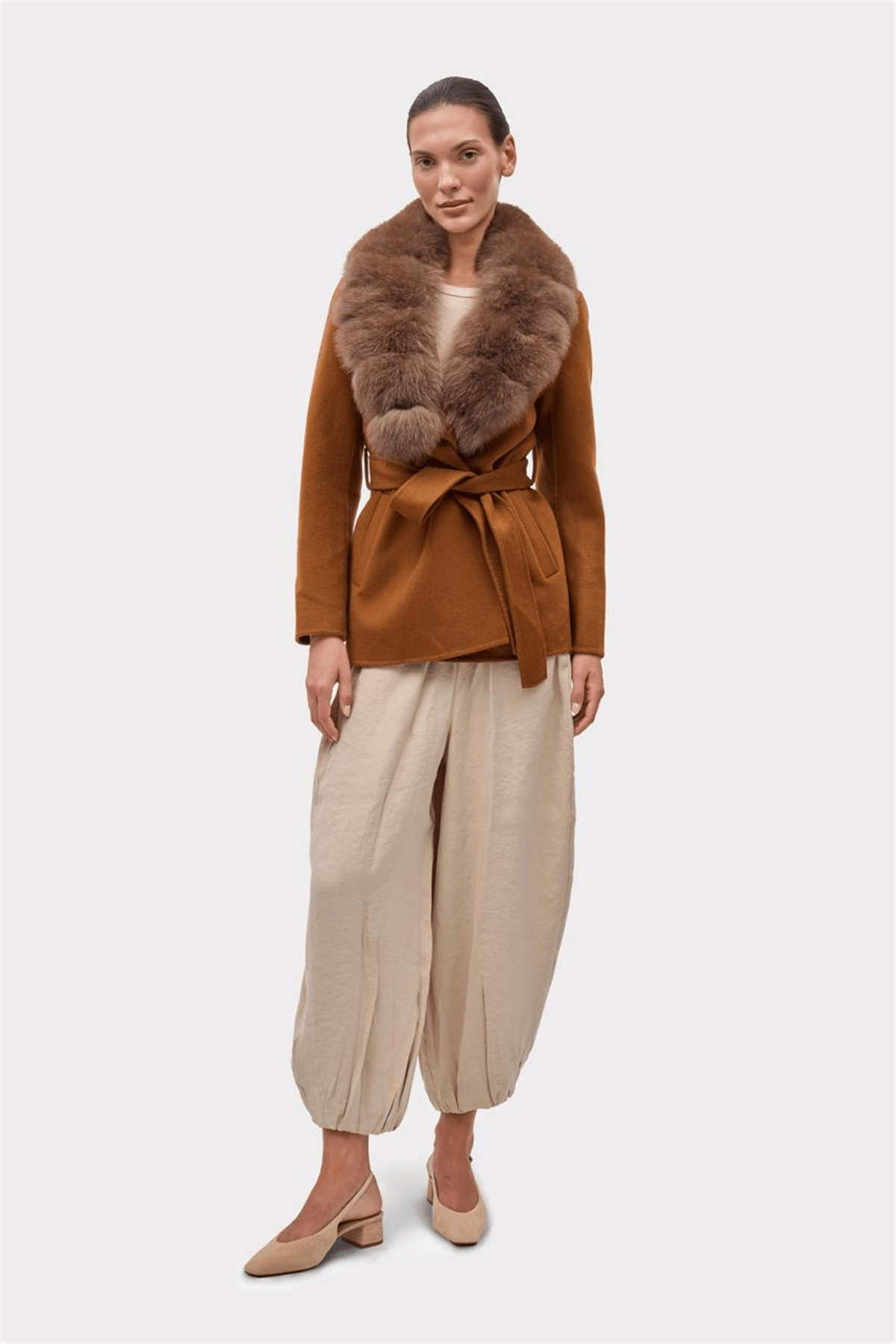 THE GROSVENOR FUR COLLAR COAT - TAN