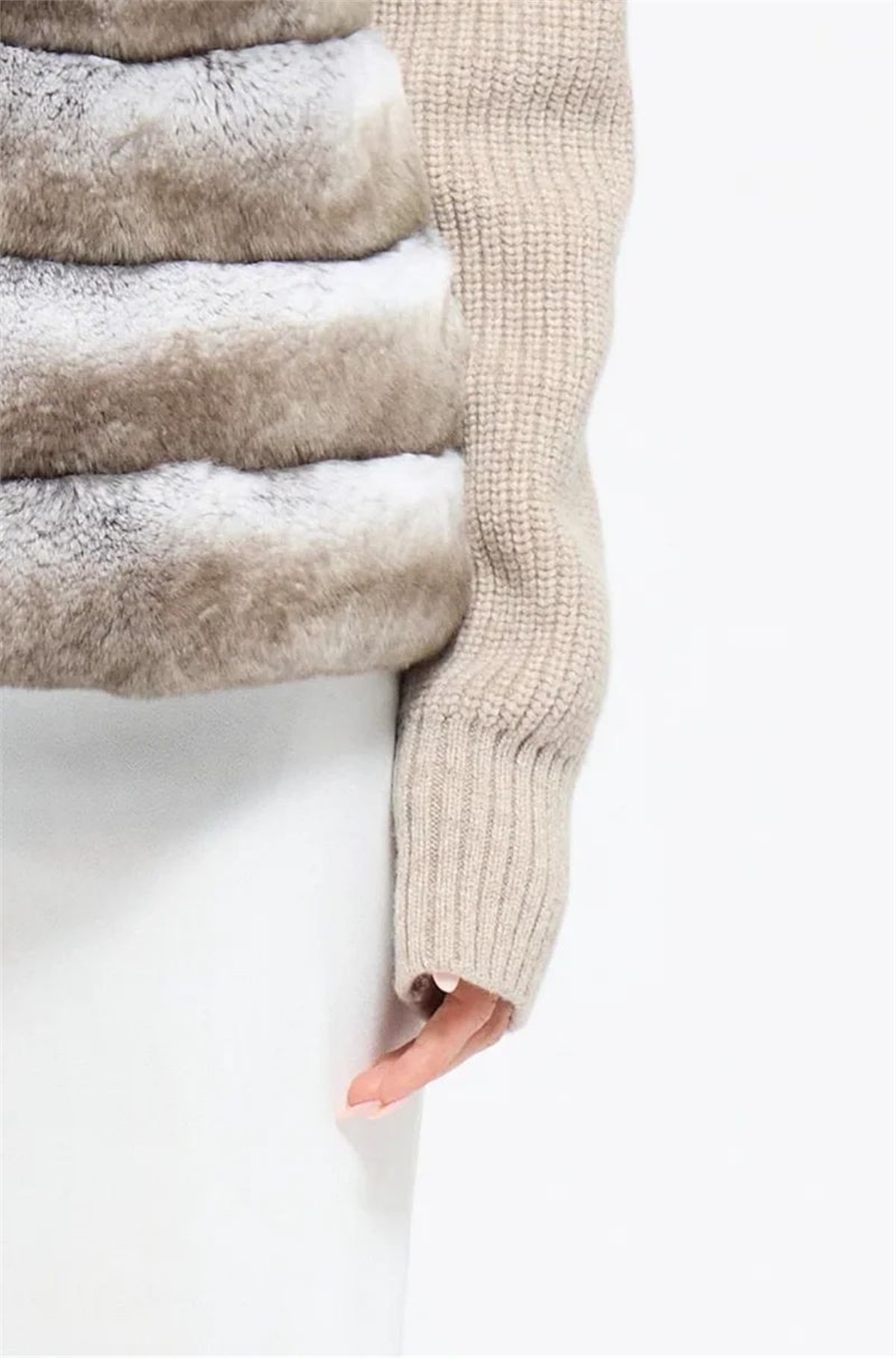 THE MOSCOW REX FUR PANEL JACKET - BEIGE