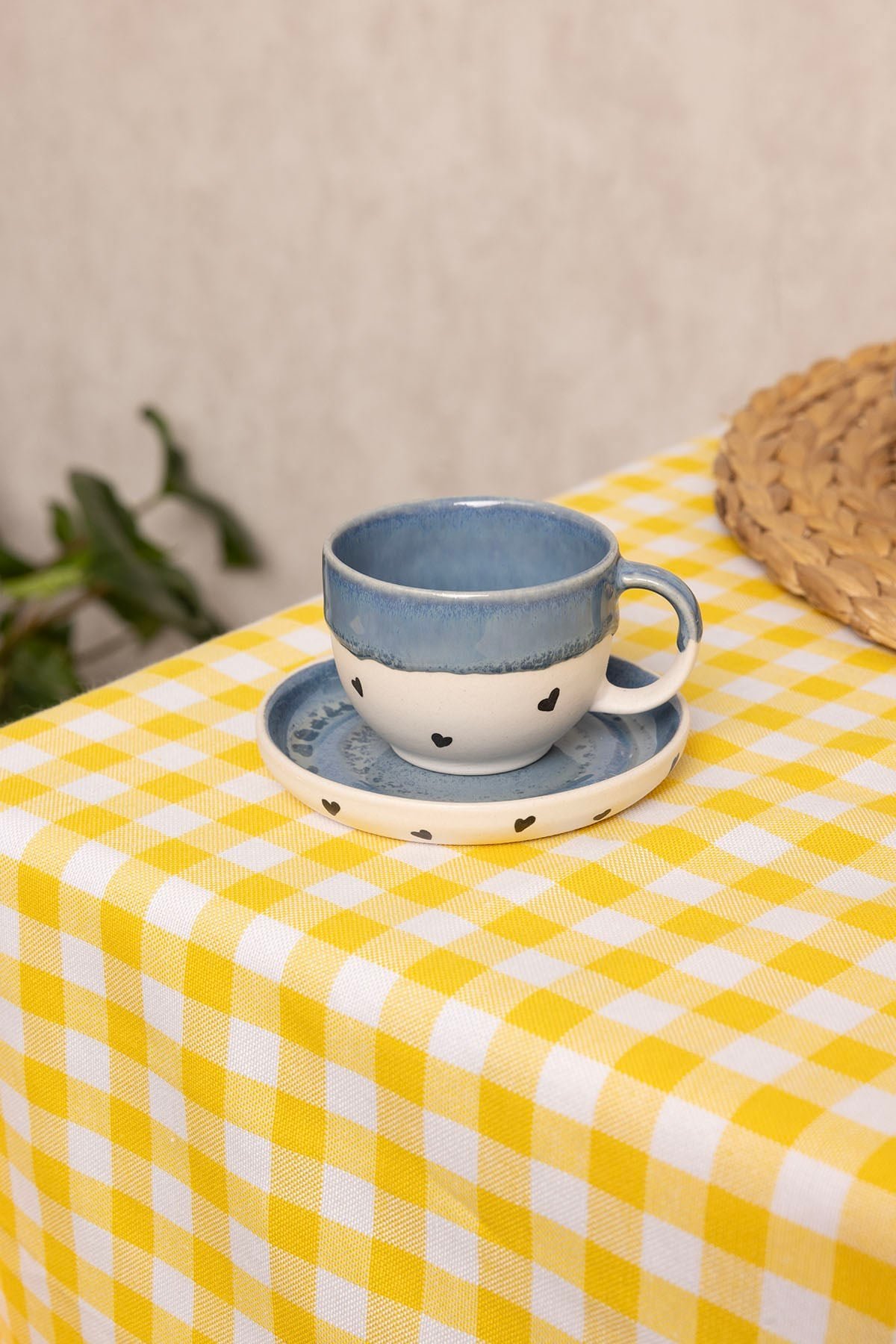 Amor Altlıklı Premium Stoneware Seramik Fincan – El Yapımı Türk Kahvesi ve Espresso Fincanı