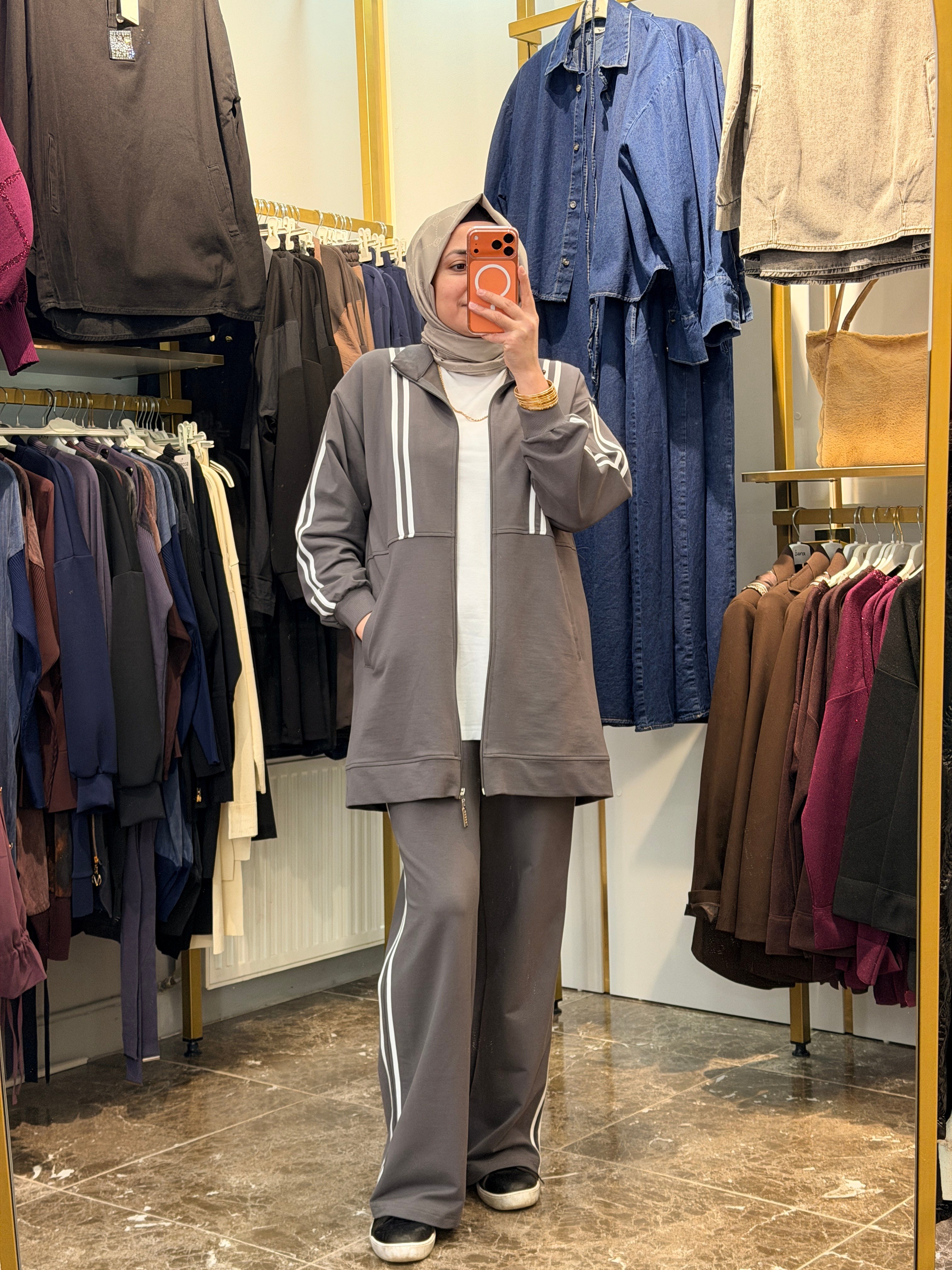 10767 Çizgili 3'lü Eşofman Takımı | Gri