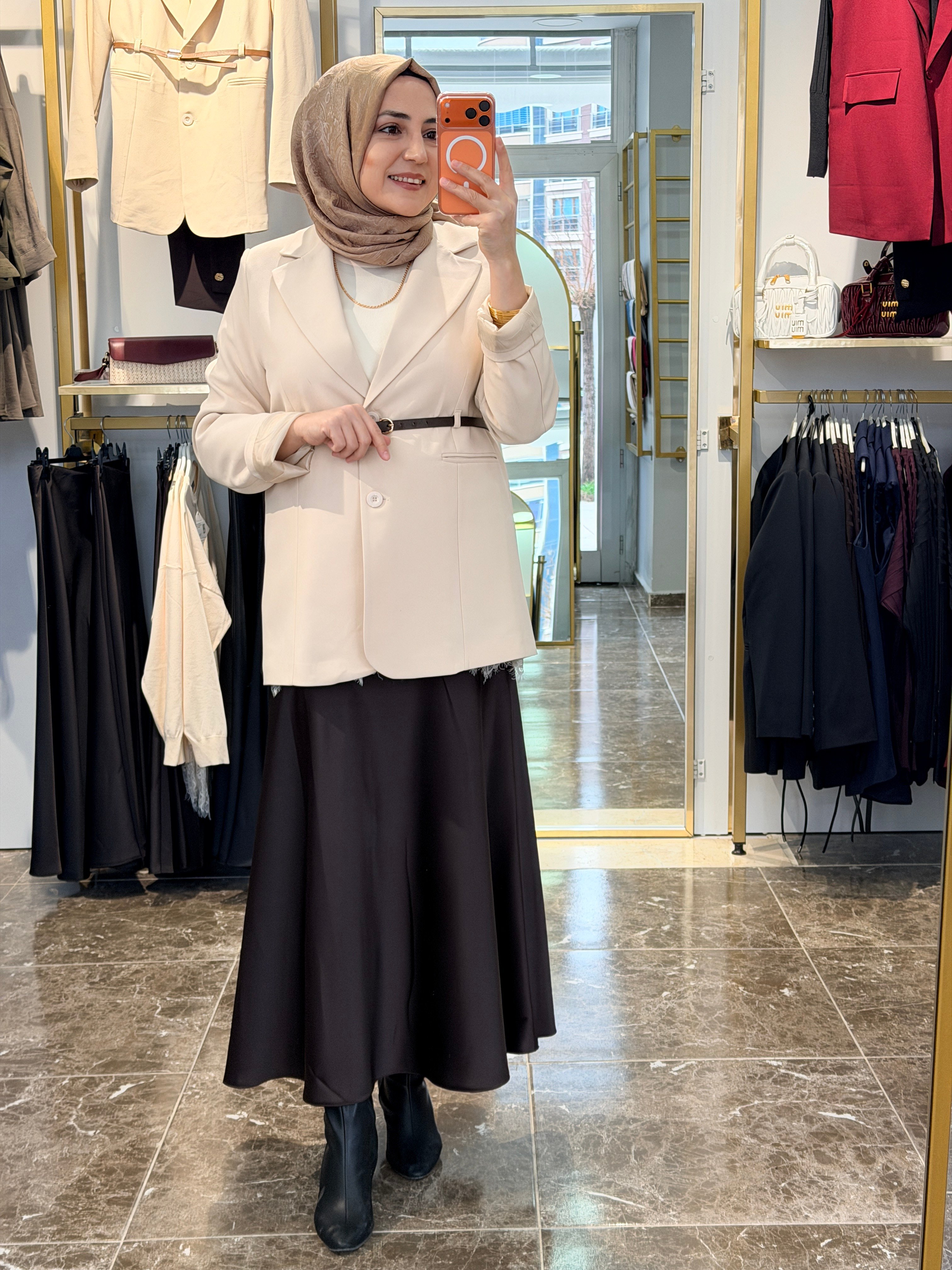 140221 Kemerli Ceket | Krem