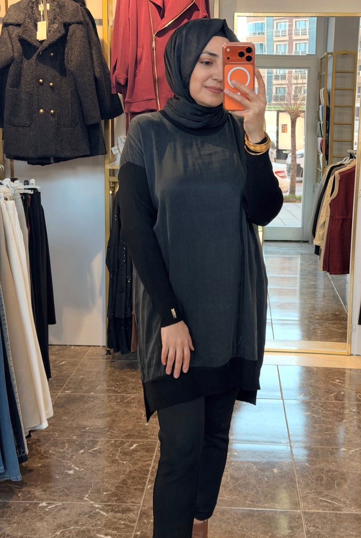 287 Kolları Ribanalı Düz Cupra Tunik | Siyah