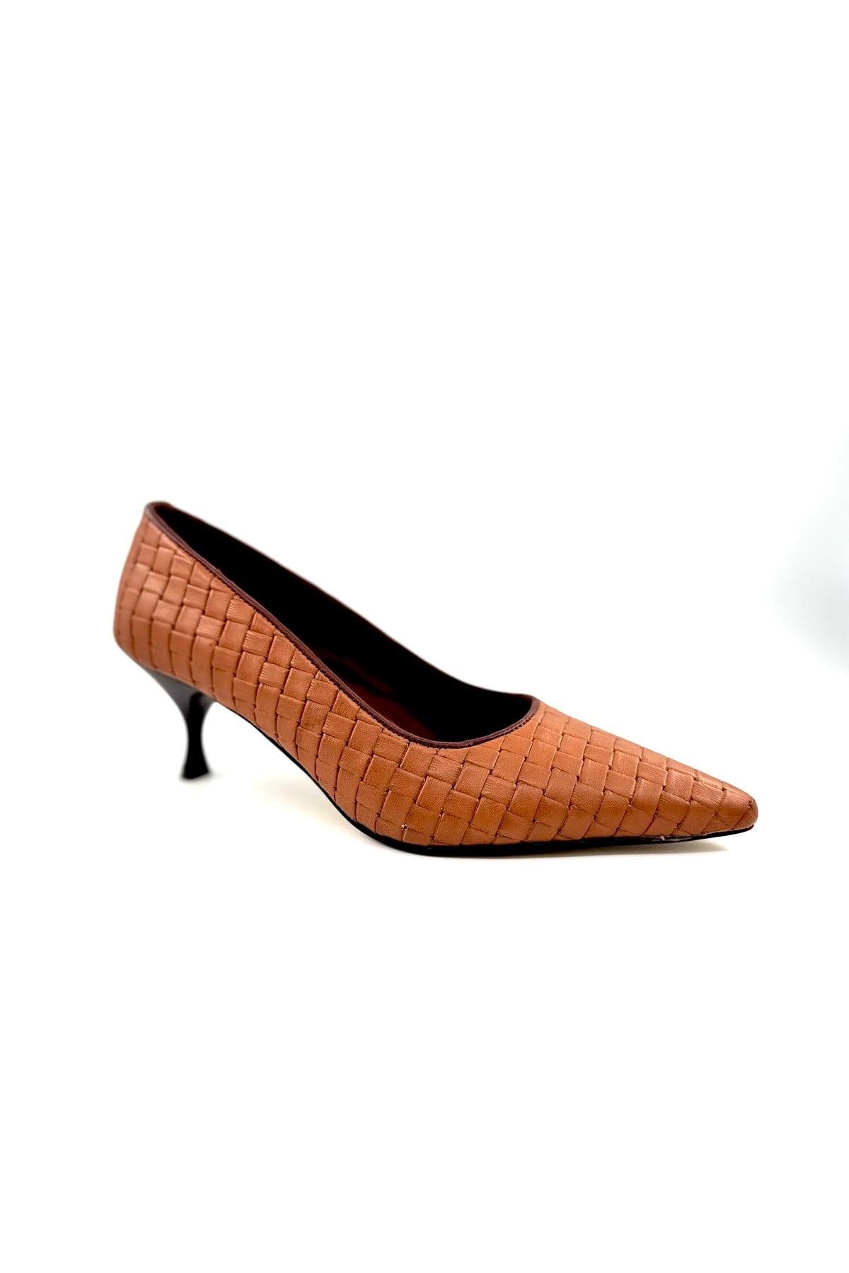 Açık kahve örgülü Stiletto