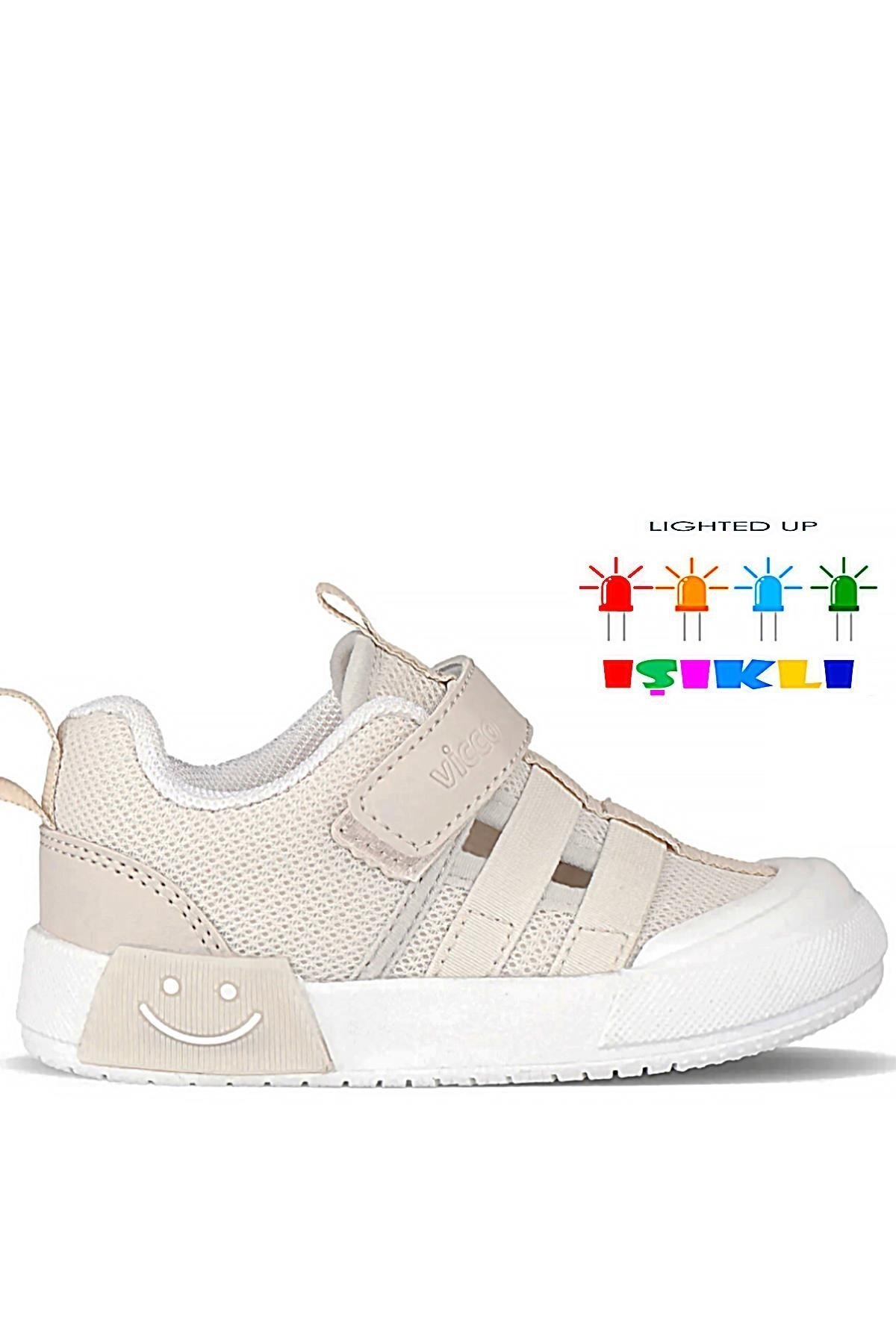 Momo Yazlık Ortopedik Unisex Çocuk Işıklı Spor Ayakkabı Bej