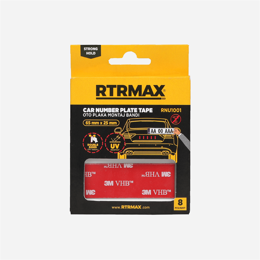 ÇİFT TARAFLI OTO PLAKA MONTAJ BANDI 8 ADET 65 MM * 25 MM RTRMAX