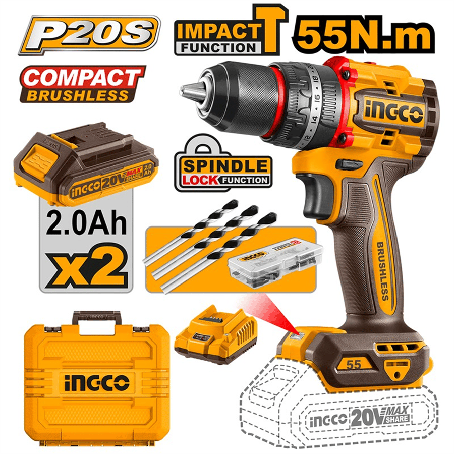 Kömürsüz Li-ion Akülü Darbeli Matkap 13 MM 20V 2.0Ah
