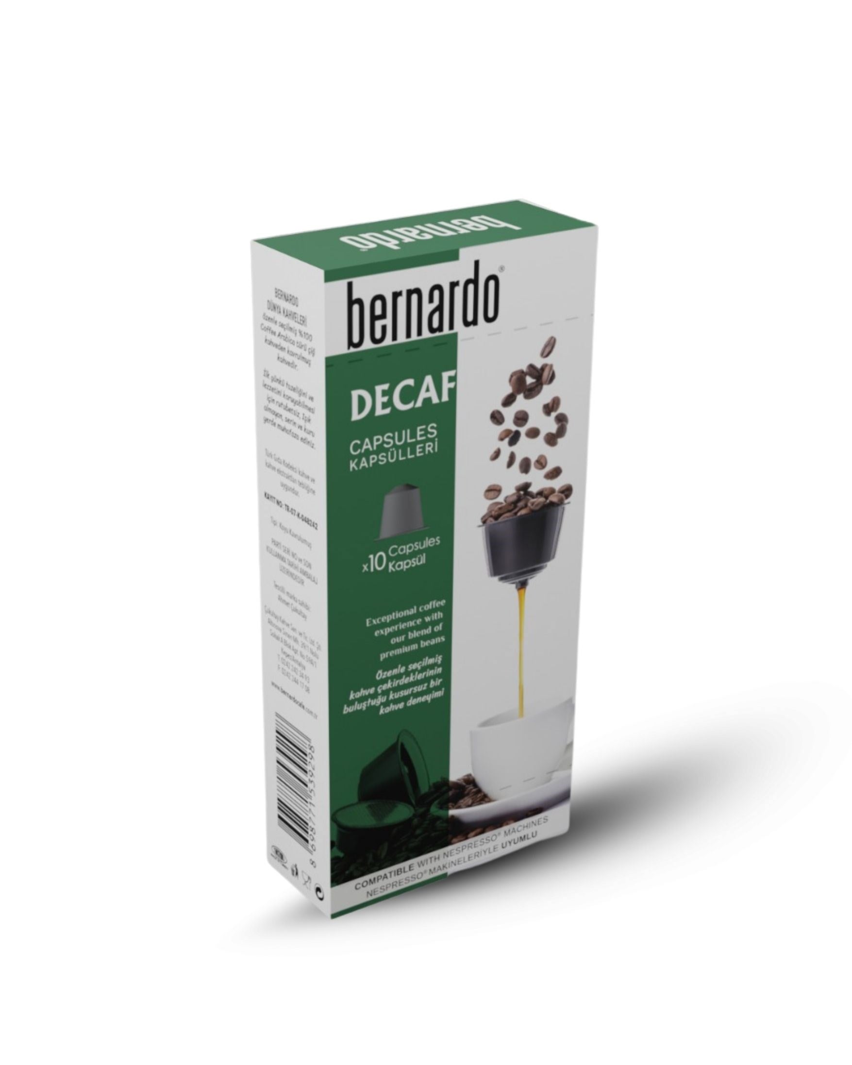 Bernardo Decaf 10'lu Kapsül Kahve – Nespresso® Uyumlu Kafeinsiz Kahve