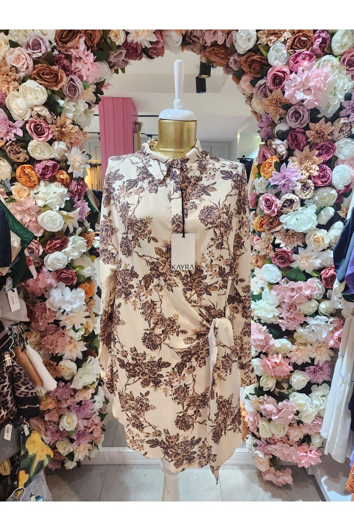Kadın Krem(Çicek Desenli) Tunik
