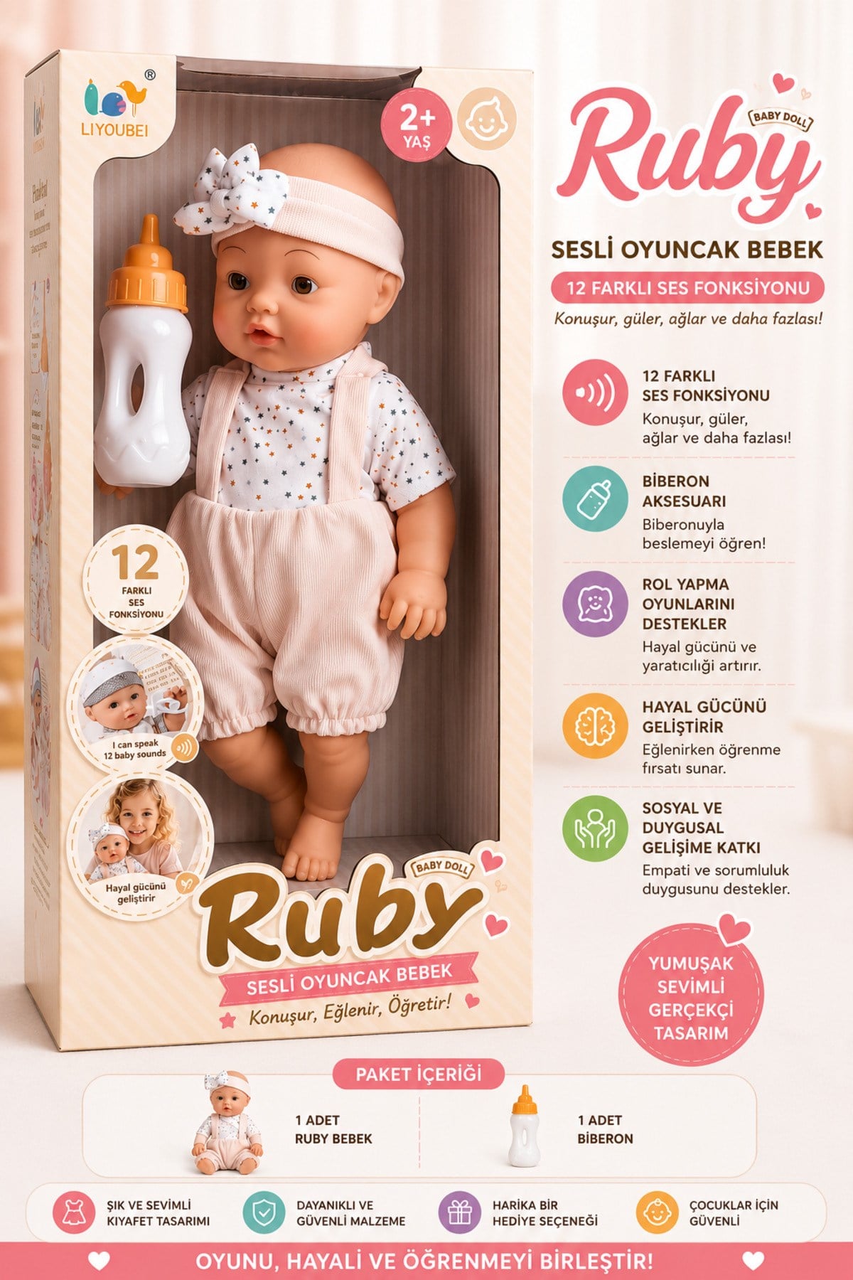 Biberonlu Sesli Bebek Oyuncağı – 2 Yaş Üzeri Çocuk Oyuncağı