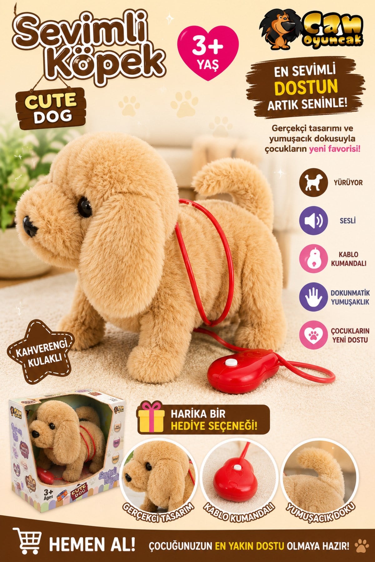 Sevimli Köpek Kablo Kumandalı Sesli Yürüyen Peluş Oyuncak Köpek