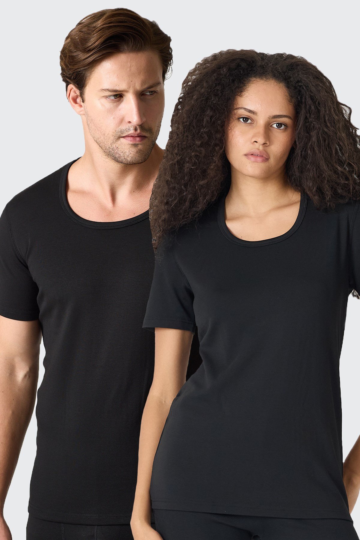 Unisex Siyah Açık Yaka Kısa Kollu Ekonomik Termal İçlik 342