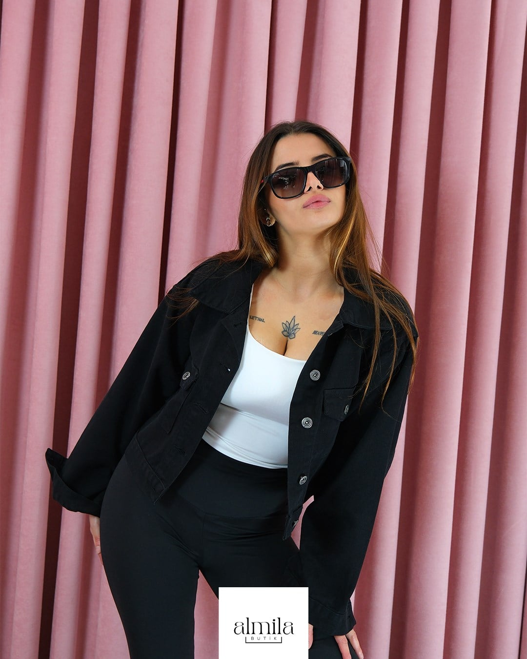  Crop Denım Ceket Siyah