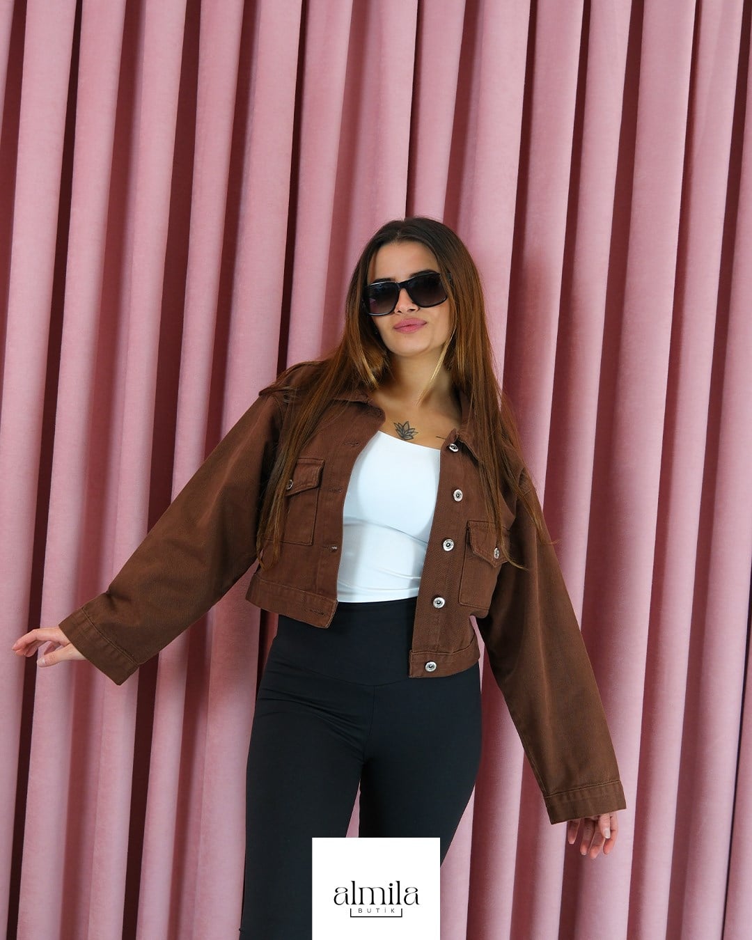 Crop Denım Ceket Kahve