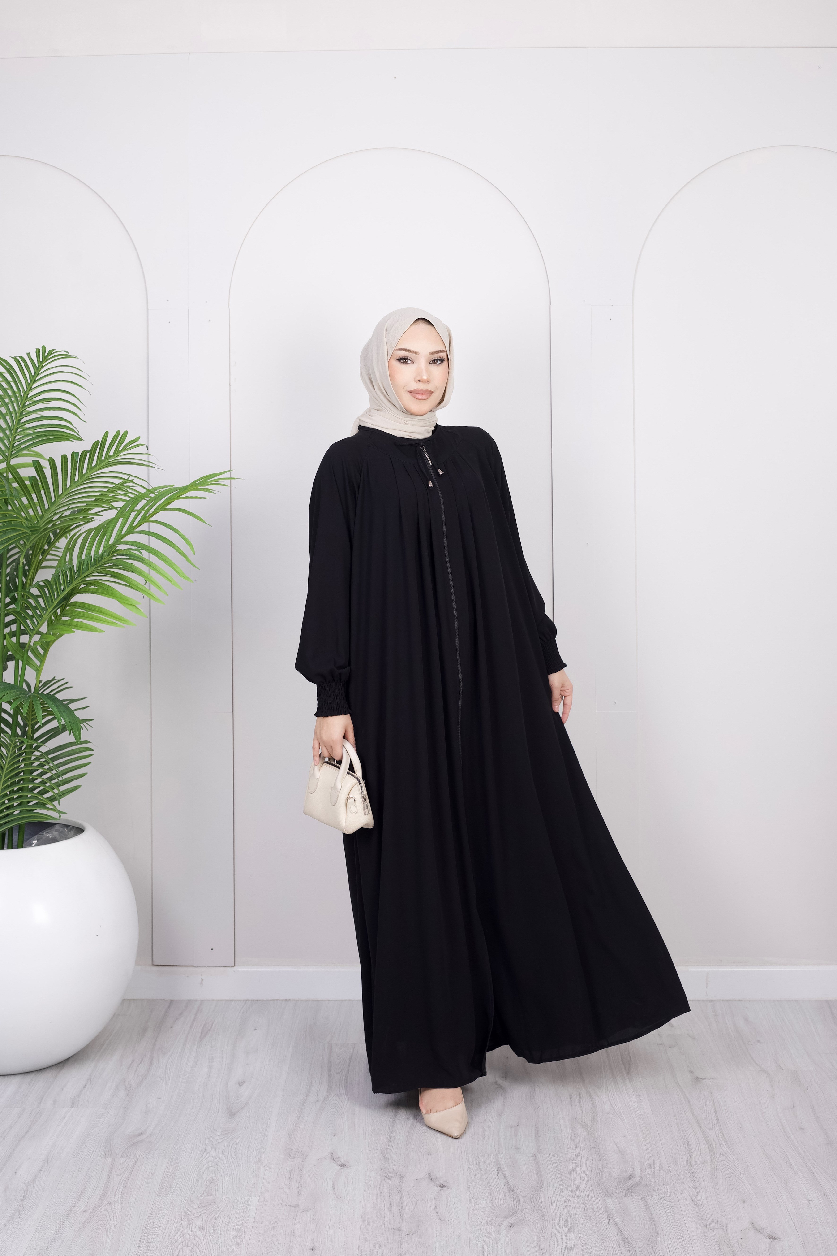 Dökümlü Basic Ferace | Siyah