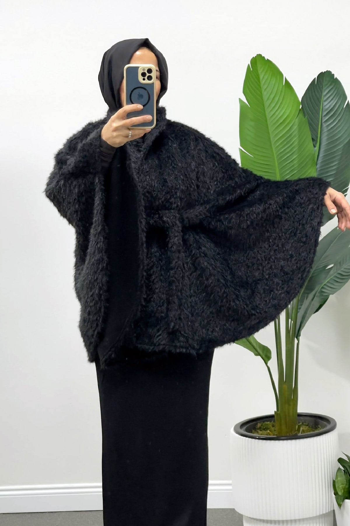 SHENAY Peluş Ceket - Siyah