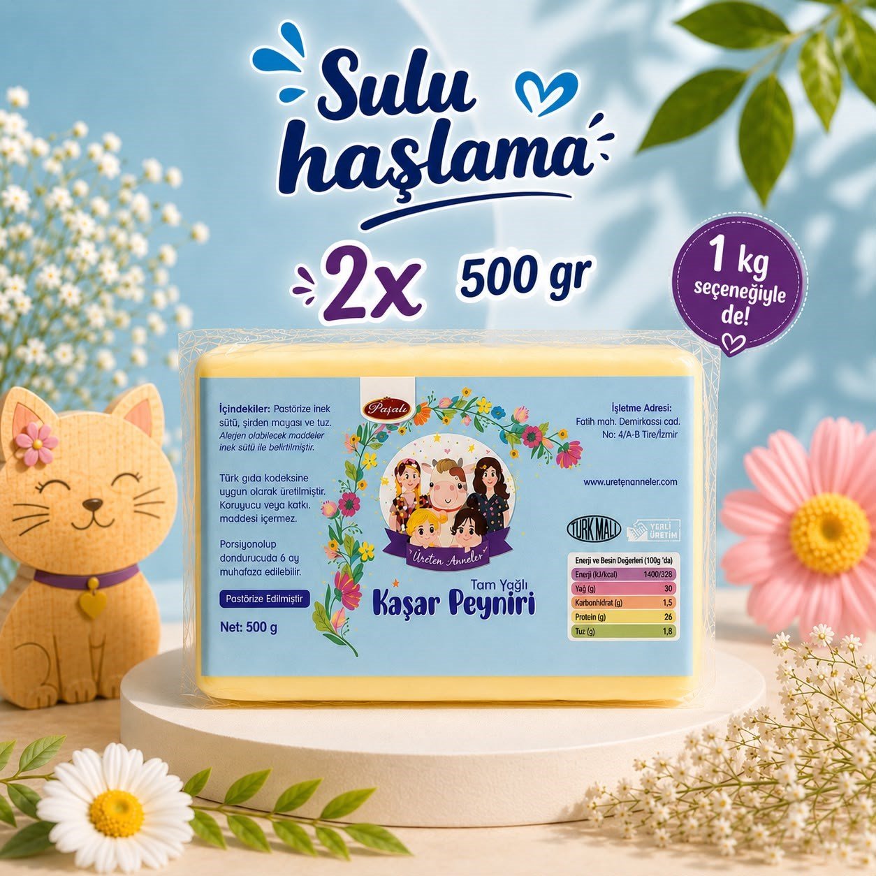 Kaşar Peyniri Az Tuzlu 1 Kg( 2x 500 Gr)