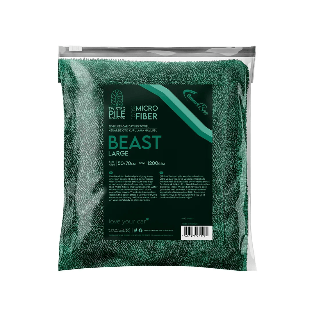 BEAST Çift Kat Twisted Pile Mikrofiber Oto Kurulama Havlusu 50×70cm 1200GSM – Koyu Yeşil 5'li