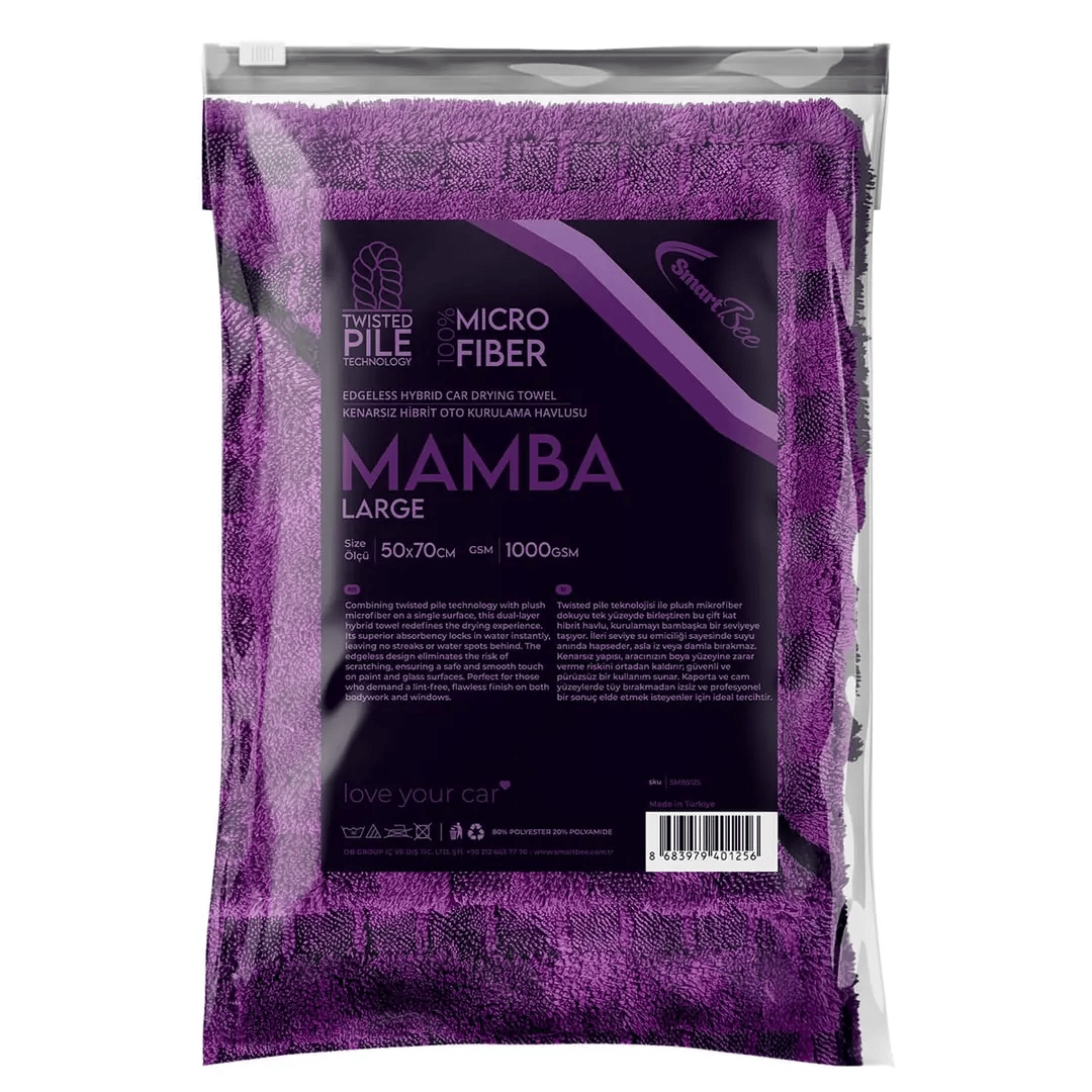 MAMBA Çift Kat Hybrid Twisted Pile Mikrofiber Oto Kurulama Havlusu 50×70cm 1000gsm – Mor 5'li