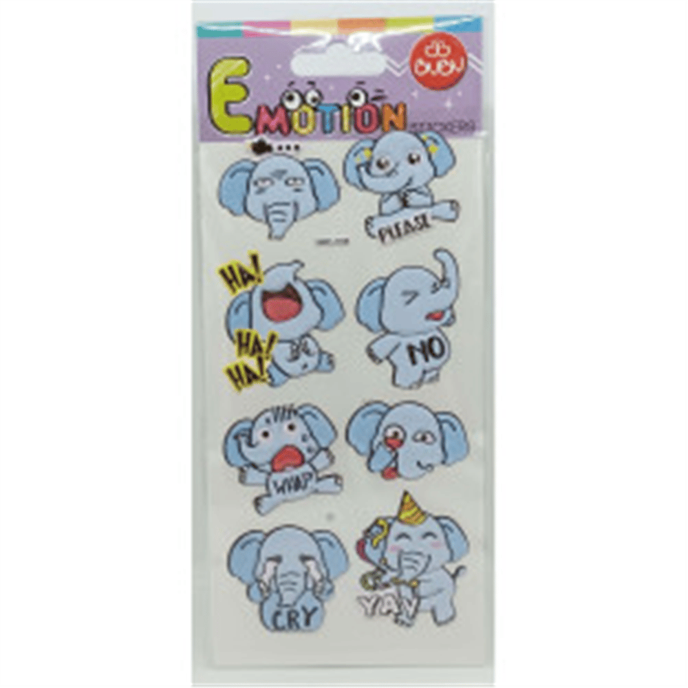 BUBU-SWP-1708 BU-BU EMOTIONS PUFFY STICKERS ELEPHANTS TIGERS 9X21