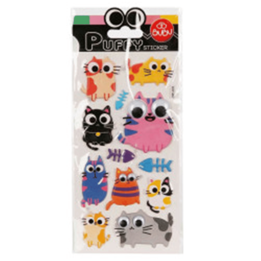 BUBU-SWP-2409 BU-BU PUFFY STICKERS OYNAR GÖZLÜ SASKIN KEDILER 9X21