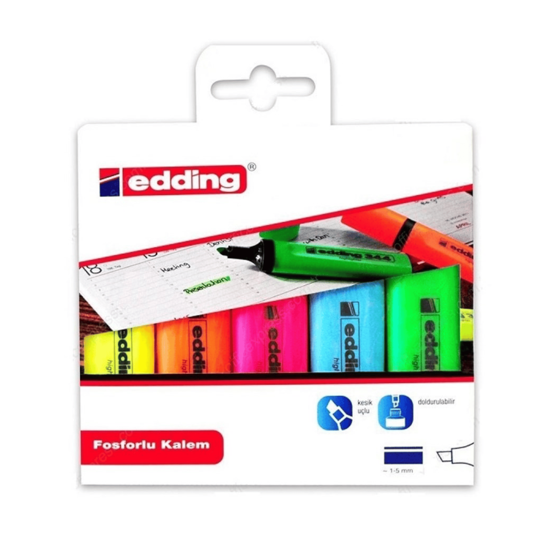 Edding 344 Fosforlu Kalem 5 Renk Poşet Seti 