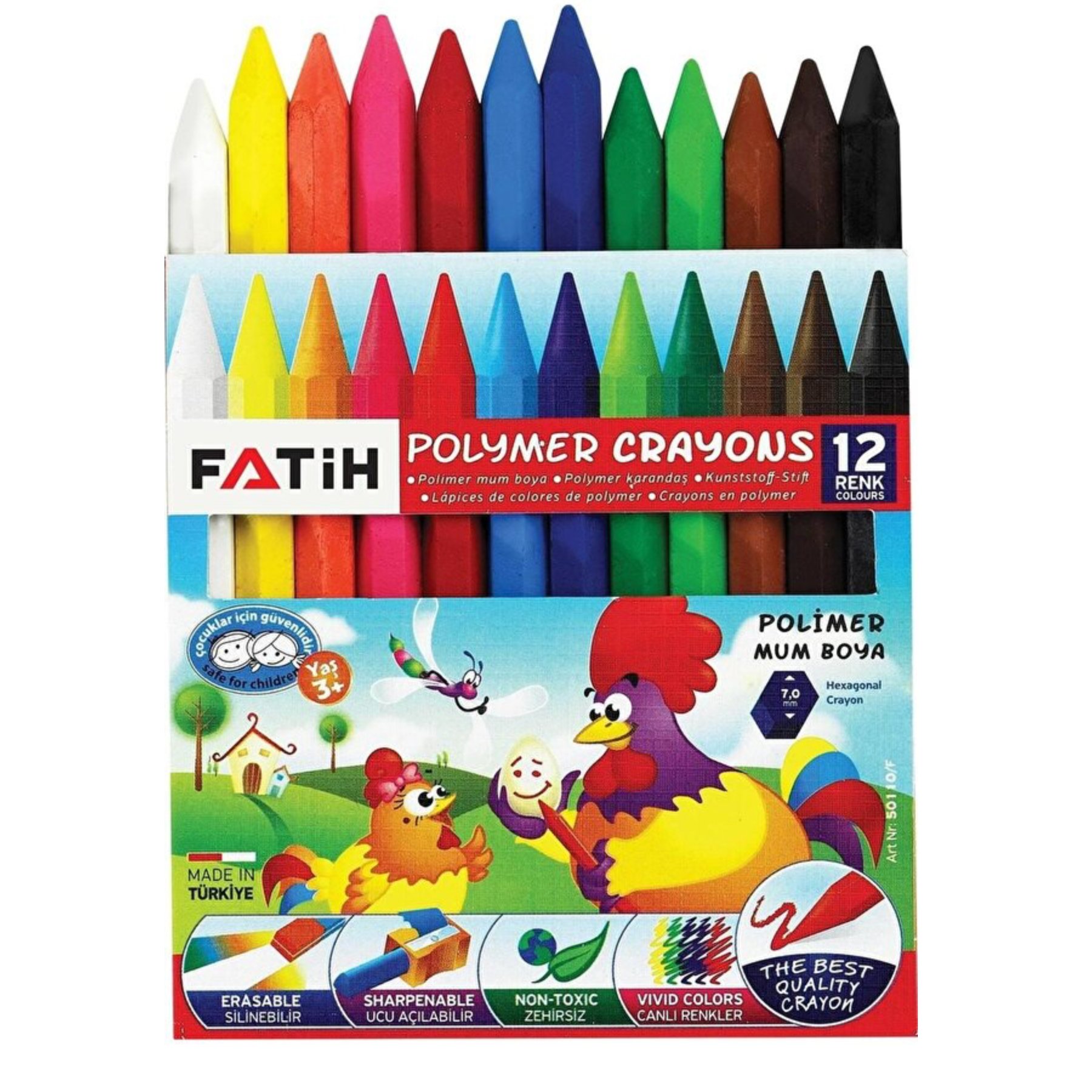Fatih Polimer Crayon 12 Renk Yarım Boy