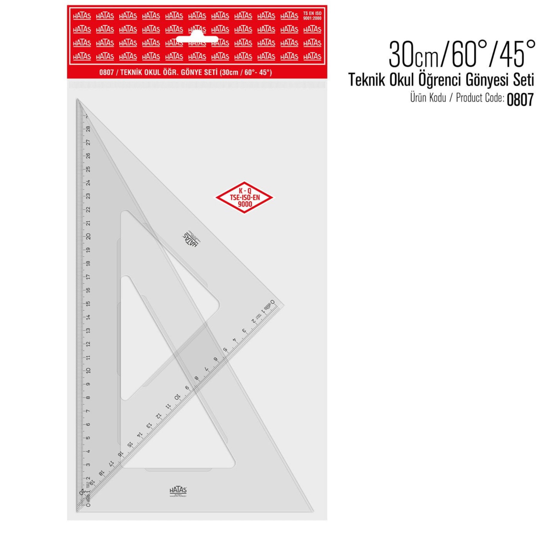 Hatas Teknik Okul Öğrenci Gönye Seti 30 Cm 60-45