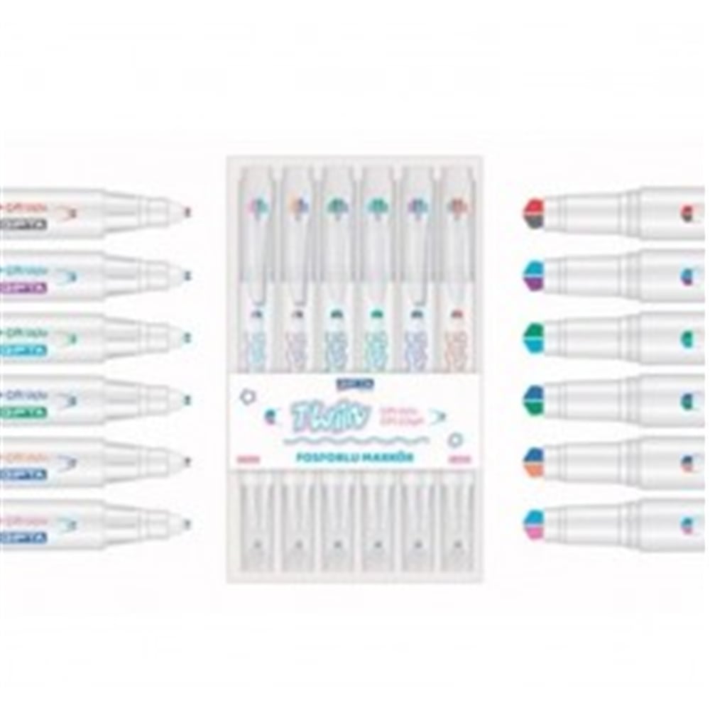 KMP-MARKÖR ÜÇ BOYUTLU ÇİFT ÇİZGİ TWIN UÇ 6RNK SET