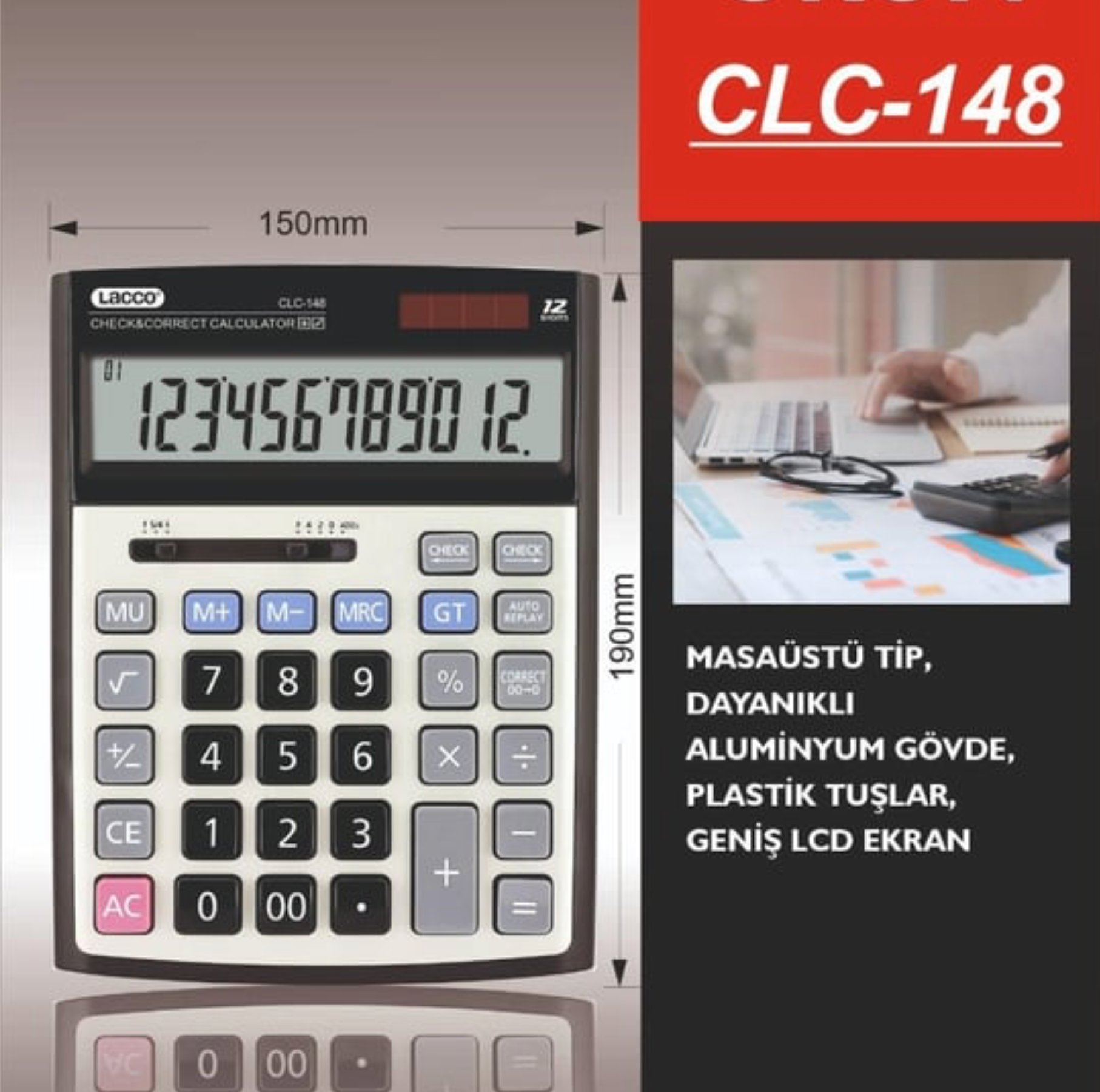 Lacco 150*190MM 12 Hane Hesap Makinesi 