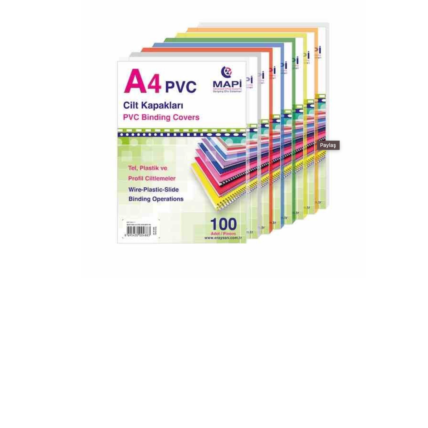 Mapi A4 PVC Cilt Kapağı Şeffaf 160 Mic. 100'lü
