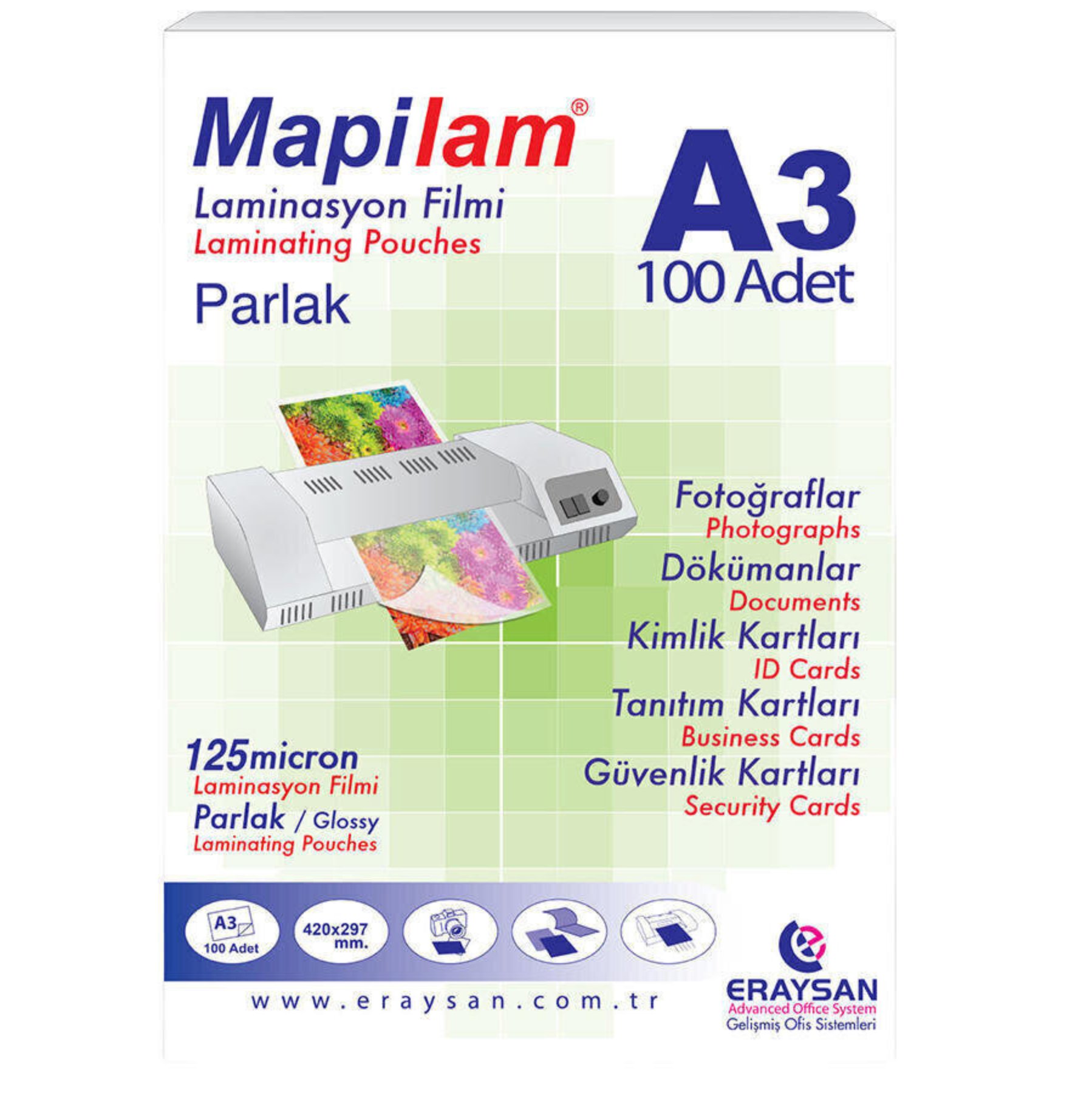 Mapilam A3 Laminasyon Filmi 125 mikron 100 adet  