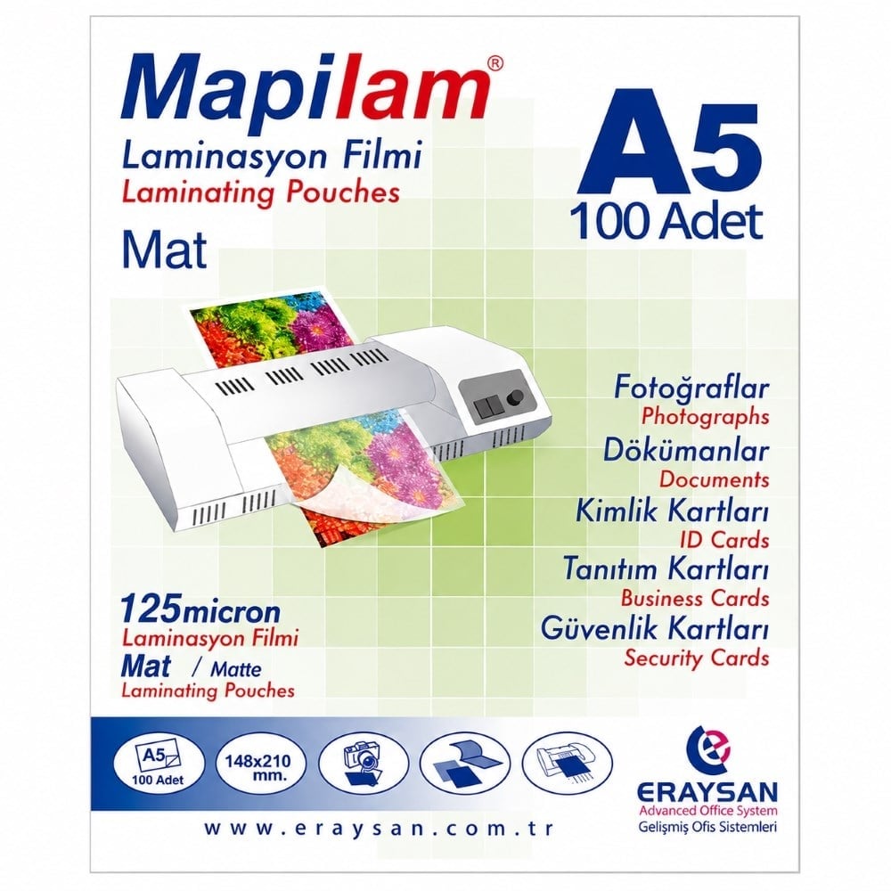 Mapilam A5 Laminasyon Filmi 125 mikron 100 adet 