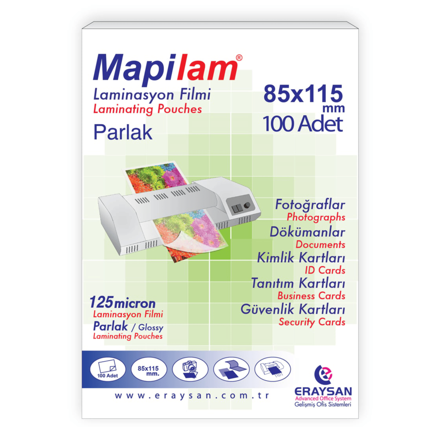 Mapilam Büyük kimlik Laminasyon Filmi 125 mikron 100 adet