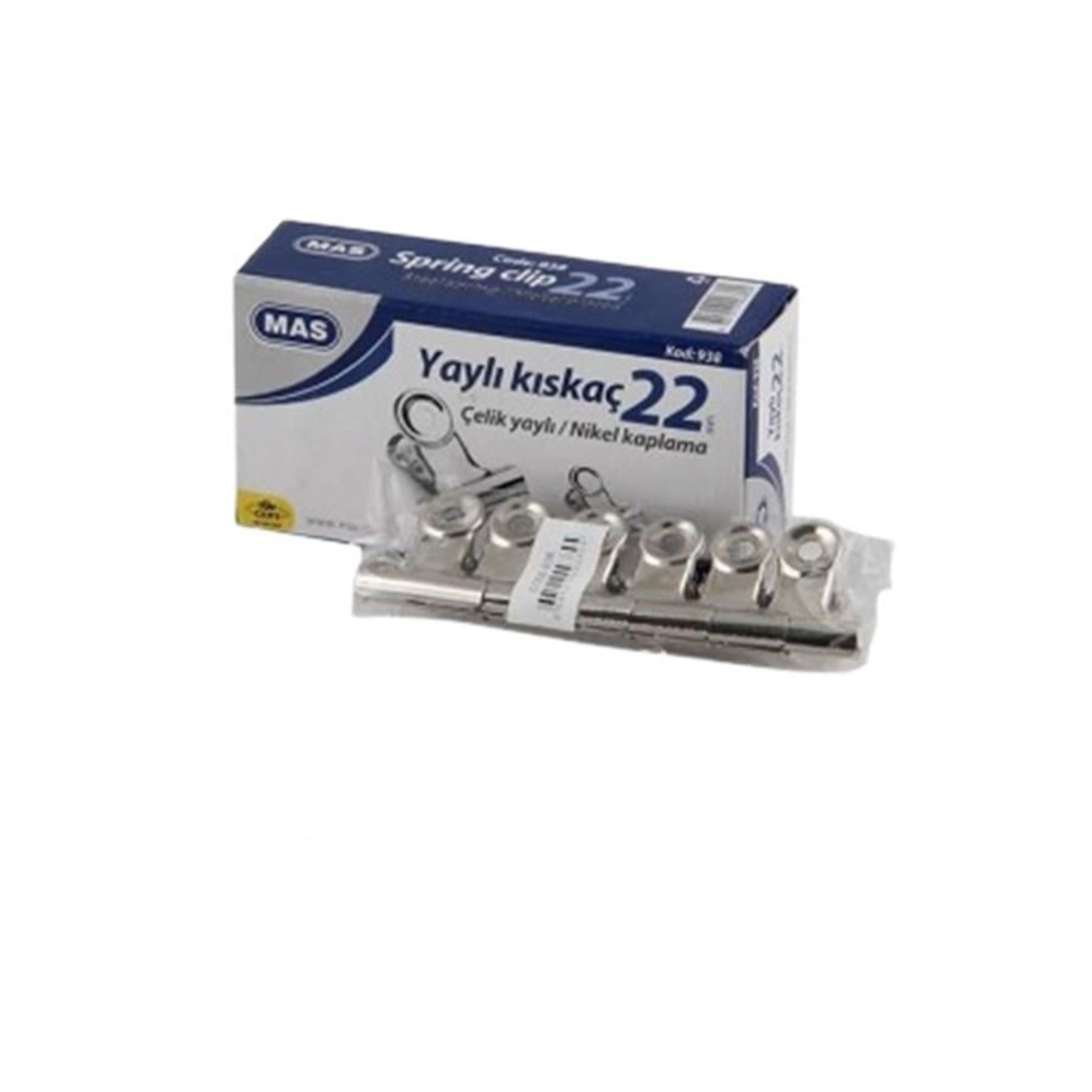 Mas 938 Beyaz Metal Yaylı Kıskaç 22 mm 24lü  Masaüstü