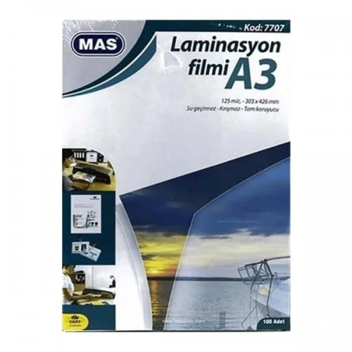MAS LAMİNASYON FİLMİ 125 MİC A3 100 LÜ PAKET