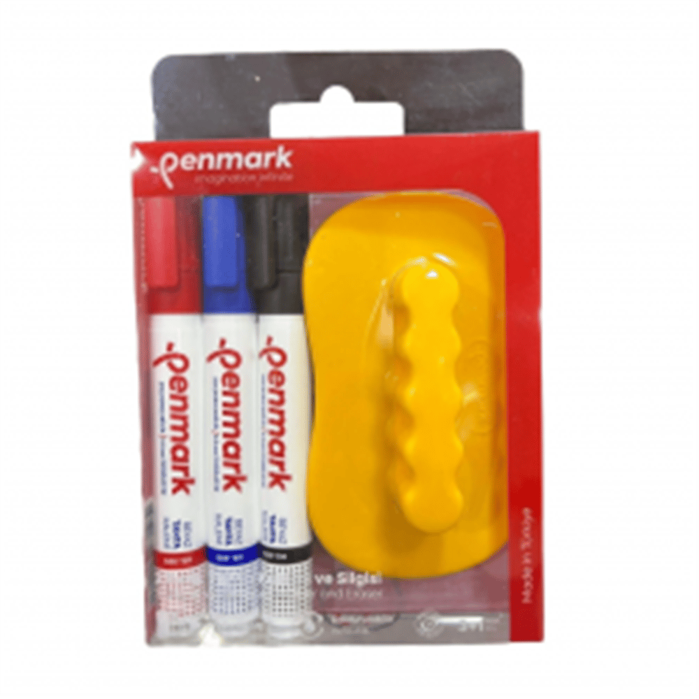 PENMARK BEYAZ TAHTA KALEMİ 3 LÜ SET+SİLGİ