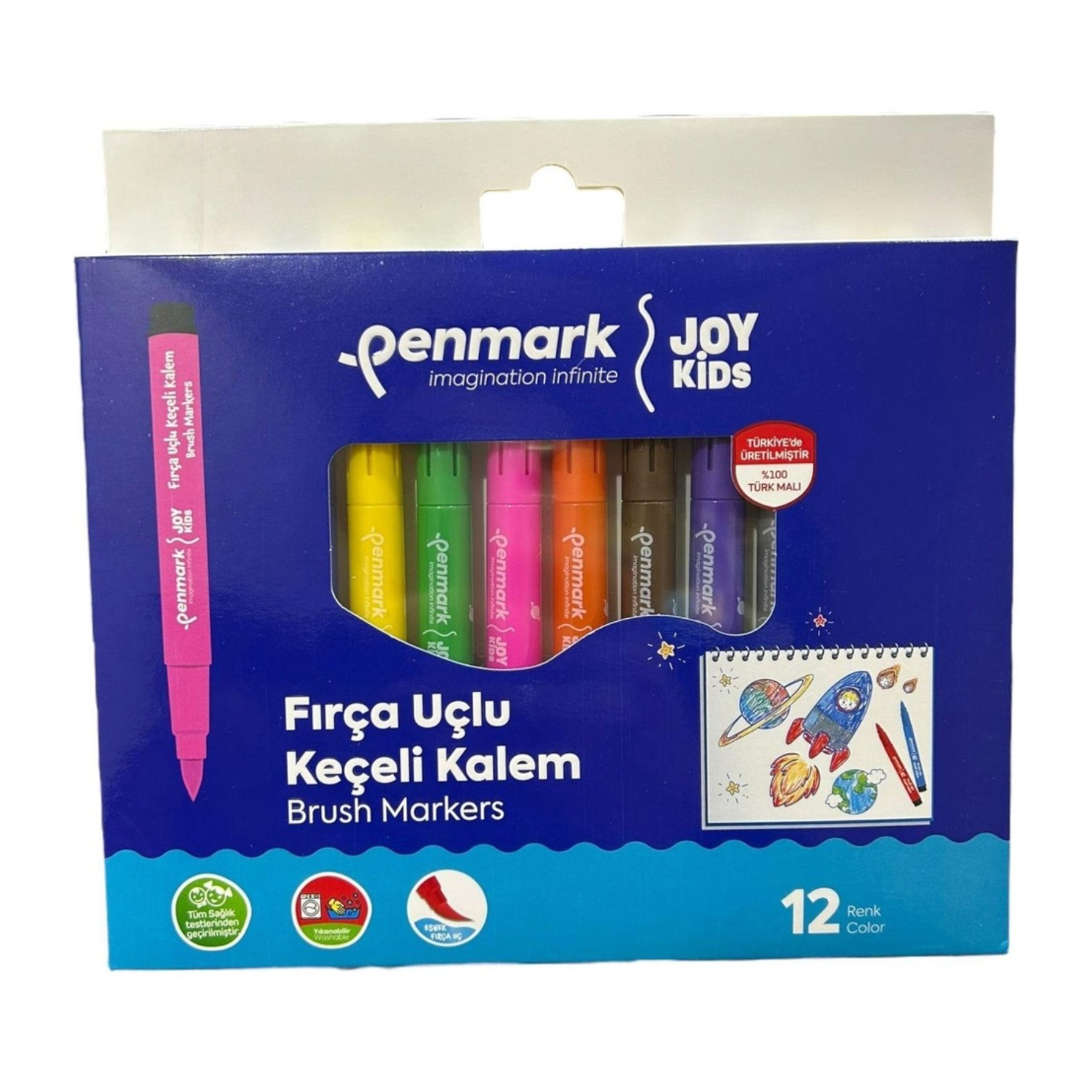 PENMARK SÜPER YIKANABİLİR FIRÇA UÇLU KEÇELİ KALEM SET 12 Lİ