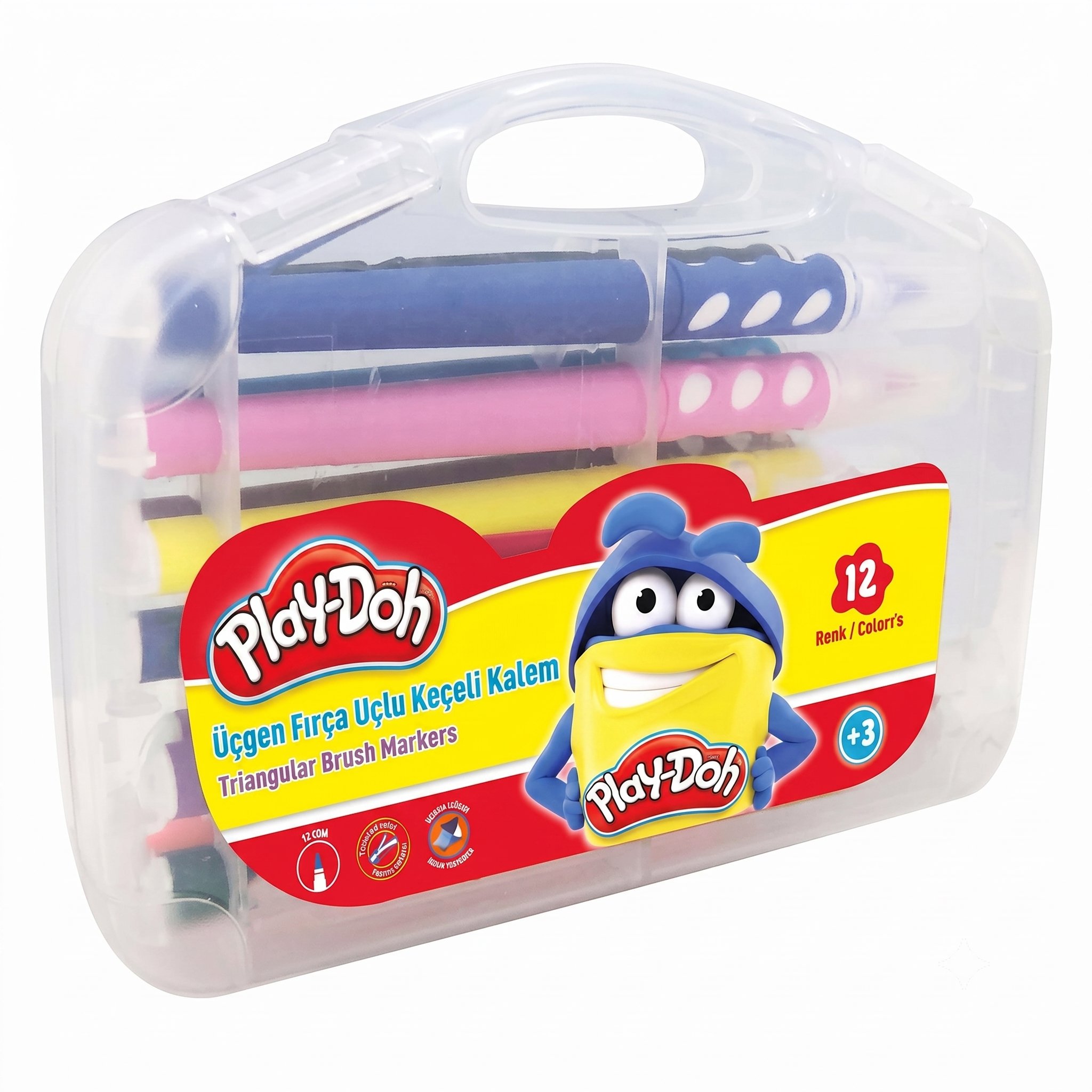 Play-Doh 12 Renk Üçgen Fırça Uçlu Keçeli Kalem PP Kutu Boya Seti
