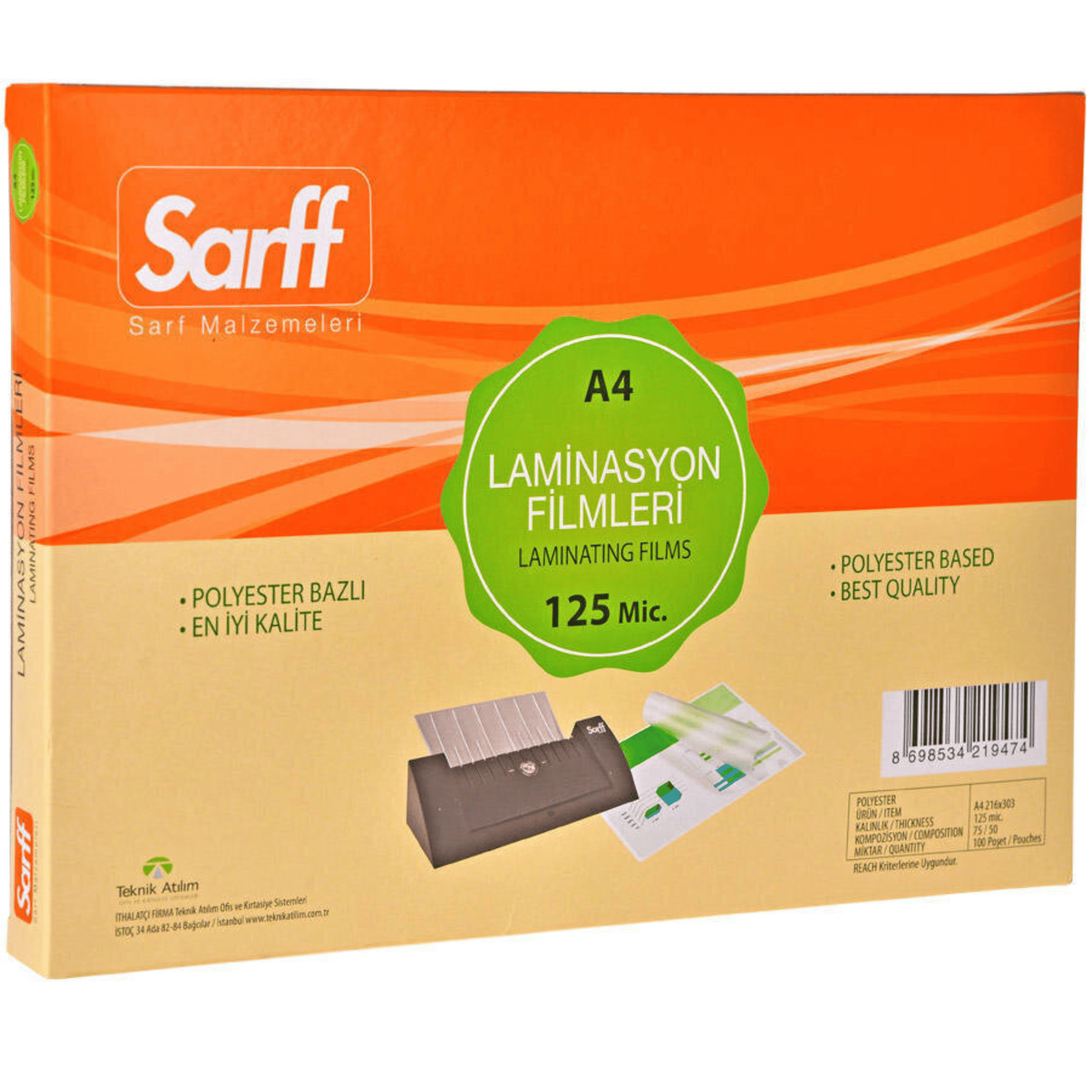 SARFF 125 MIC LAMİNASYON FİLMLERİ A4(216*303MM)