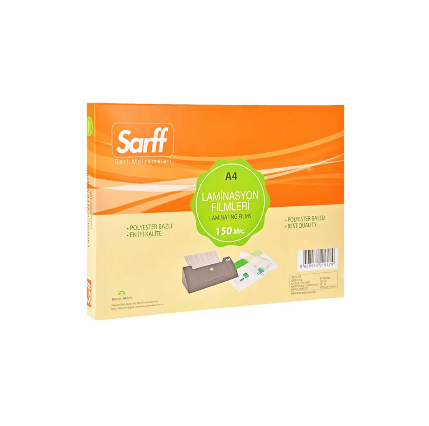 Sarff A4 Laminasyon Filmi 150 mikron 100 adet