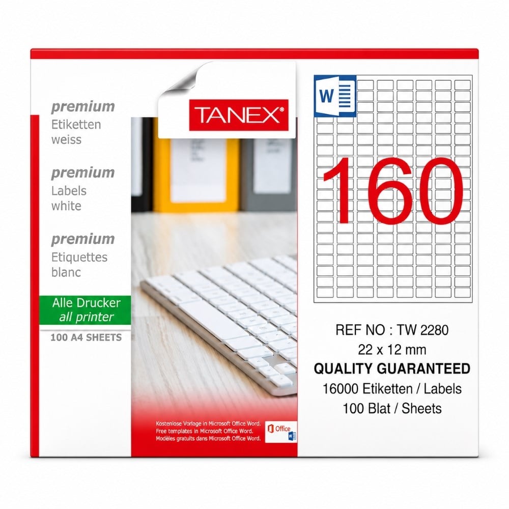 TANEX TW-2280 22*12 MM LAZER ETİKET 100 ADET