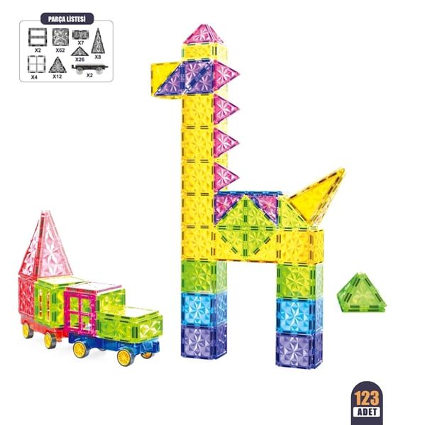 Vardem 123 Parça Manyetik Yapı Blokları 7.5 cm