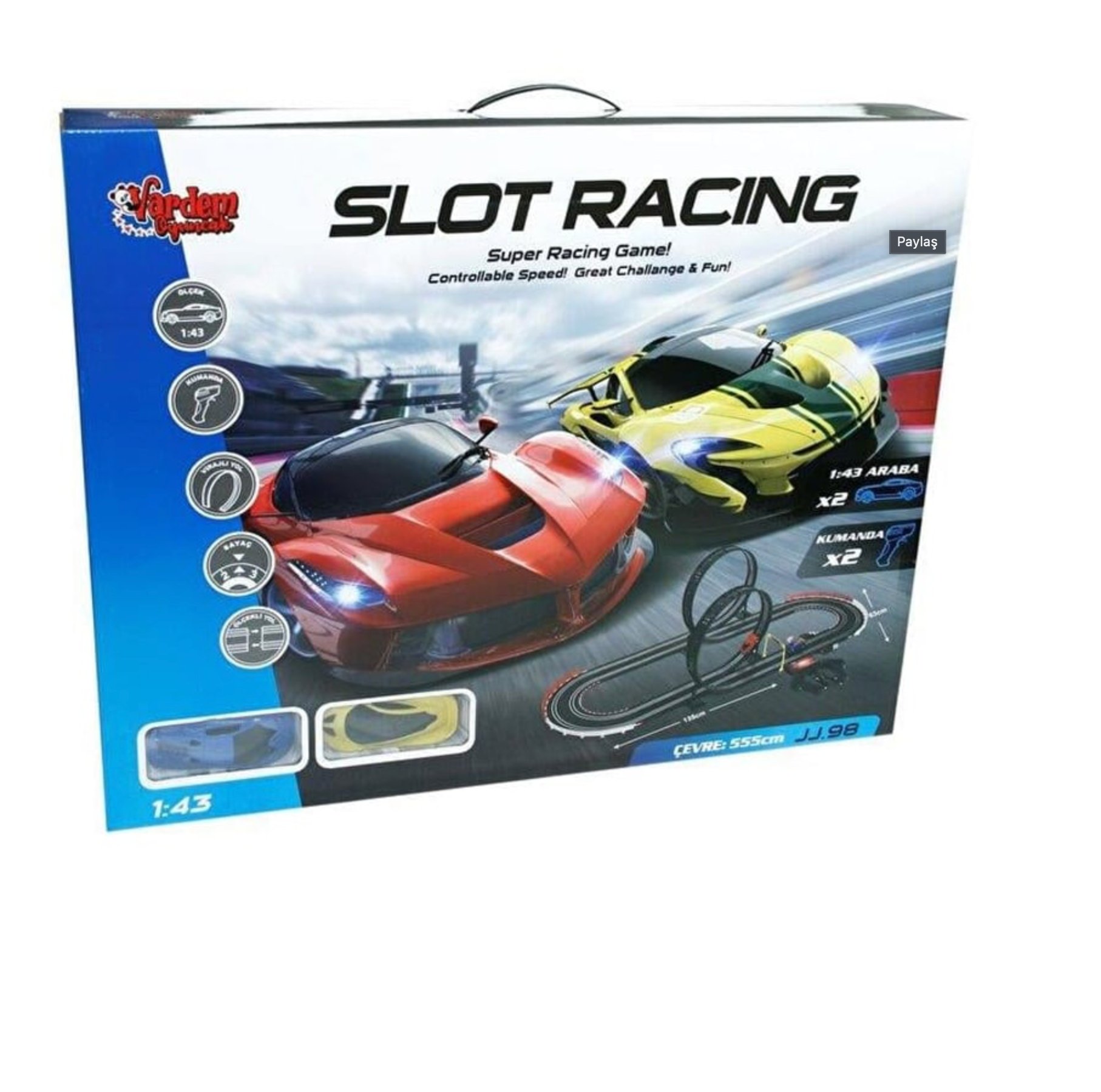 Vardem 2'li Yarış Seti 1/43 Ölçek 555 cm Pist Makaralı