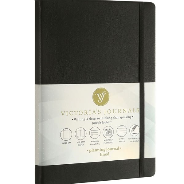 VJ 1046 Venzi Sert Kapak Planlayıcı Defter 100 gr Krem Siyah Çizgili