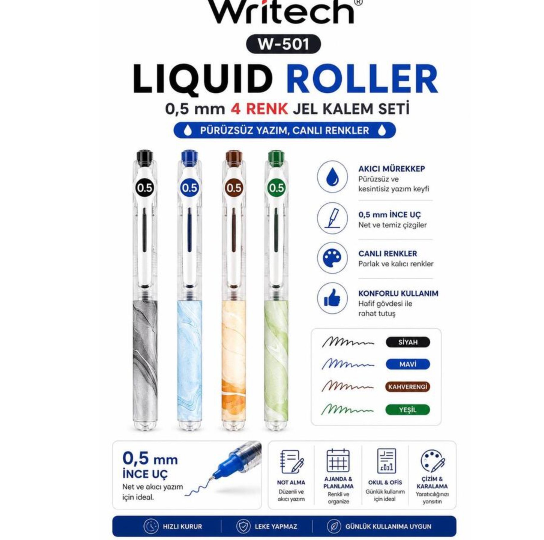 Writech W-501 Liquid Roller 4 Renk 0.5 mm Kalem 4 LÜ