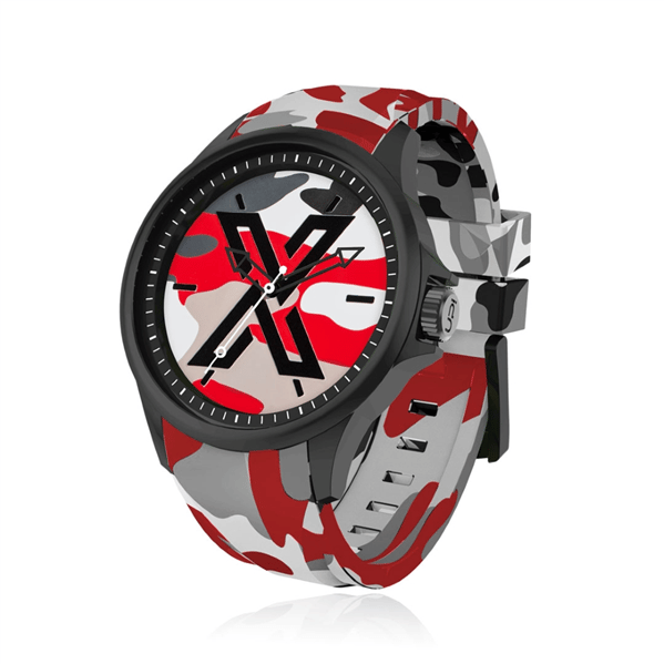 X WATCH Camouflage Kırmızı 44 mm Silikon Kol Saati