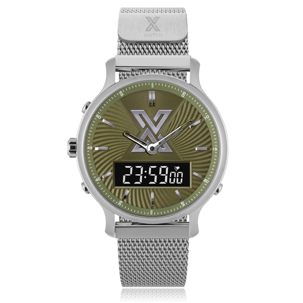 X WATCH DB Gümüş Yeşil Analog Dijital Kol Saati