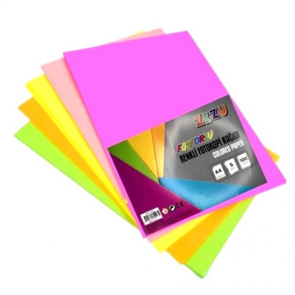 ZİZU A4 RENKLİ FOTOKOPİ KAĞIDI DK1768 FOS.25Lİ 5 RENK