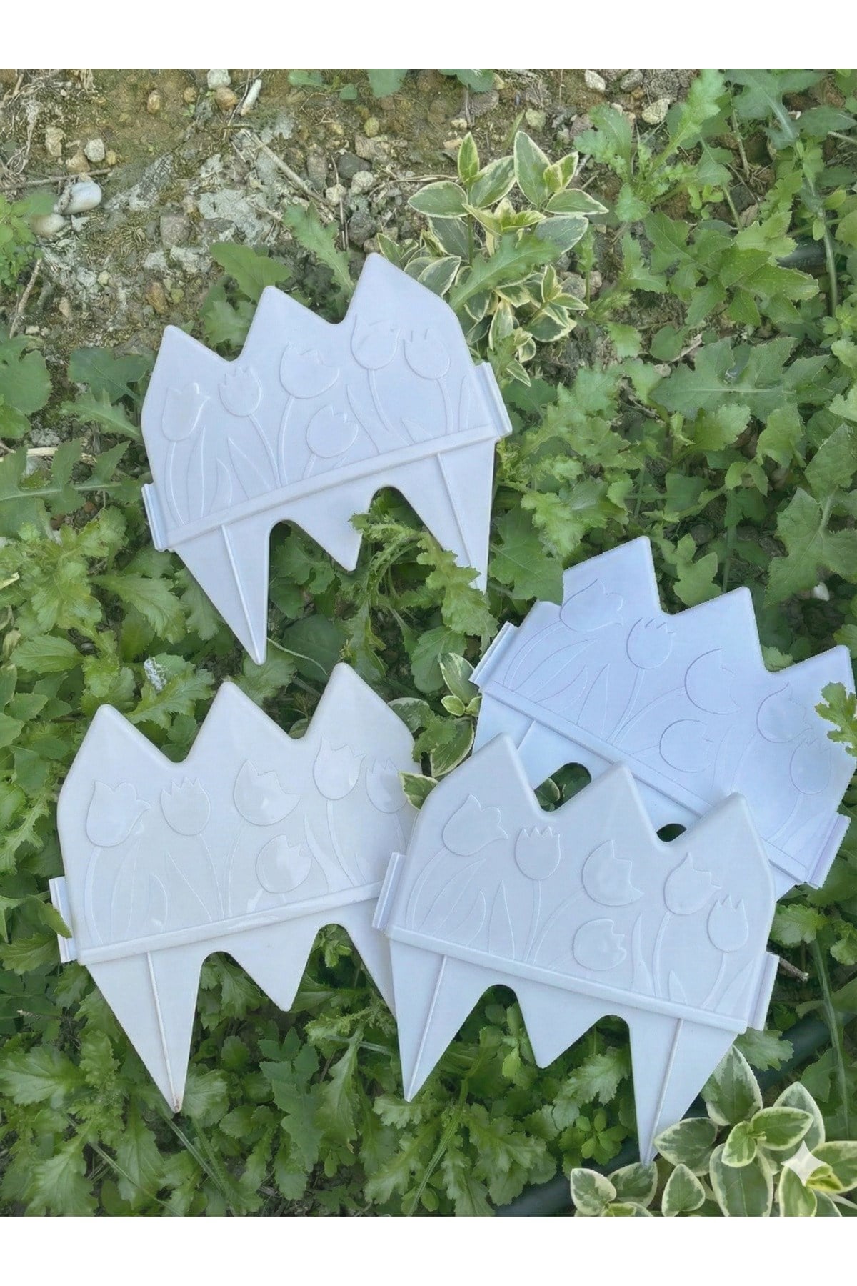 8’li Dekoratif Lale Desenli Renkli Bahçe Çiti - Geçmeli Plastik Bahçe ve Saksı Çiti